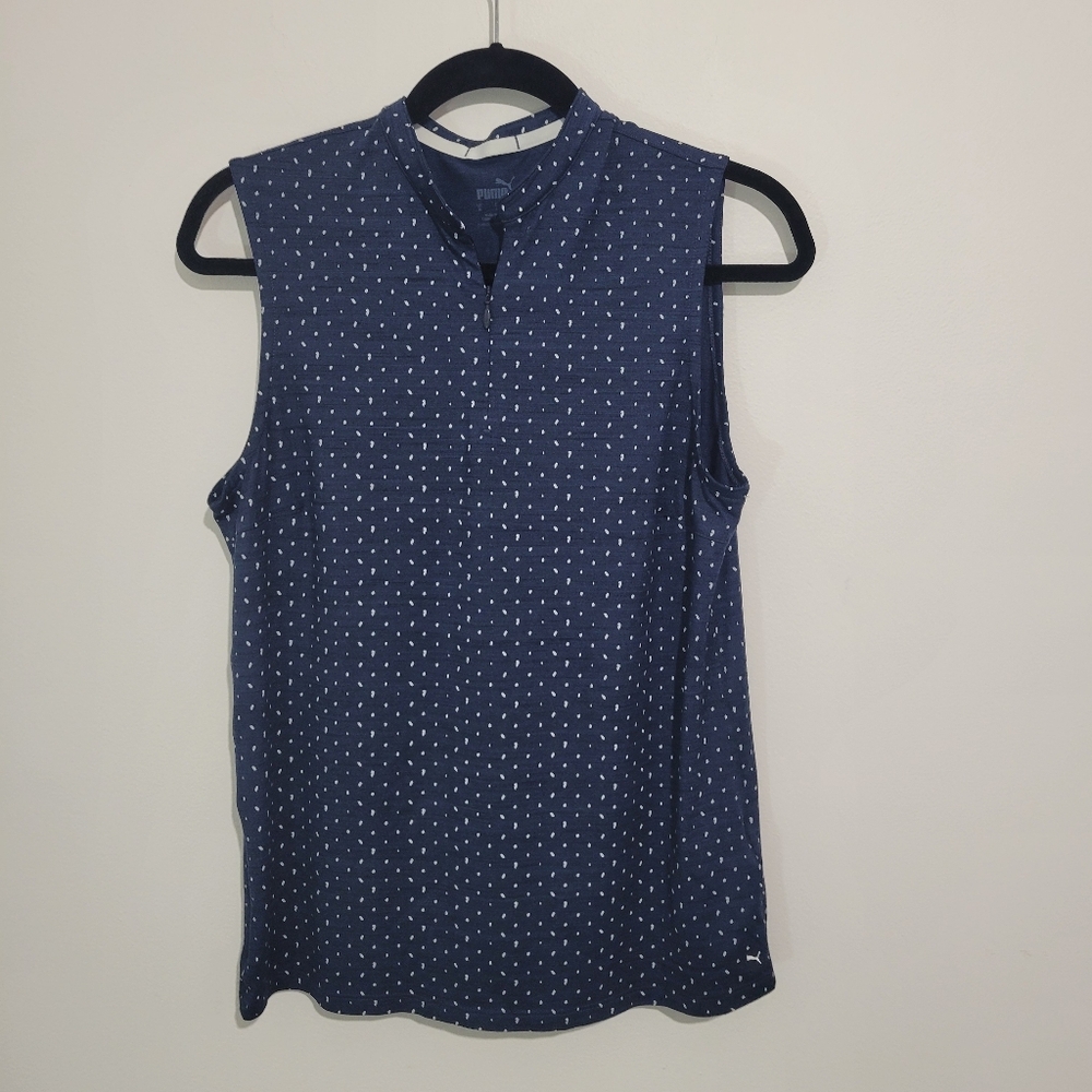 PUMA WOMEN'S GOLF CLOUDSPUN SLEEVELESS NAVY WHITE TOP SIZE MEDIUM